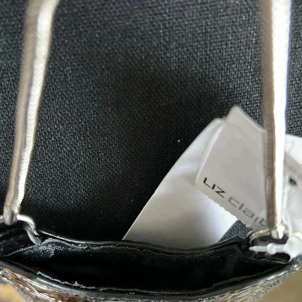 Liz Claiborne Phone & ID Holder Black Reptile Patent Vegan Leather Crossbody